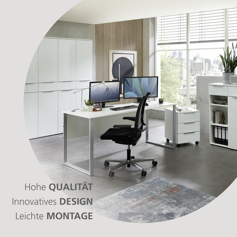 Büroregal SANTORIN Weiß & weißes Glas – schmal 40x198 cm