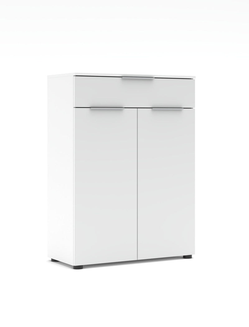 Büroschrank SANTORIN Weiß & weißes Glas – 80x110 cm
