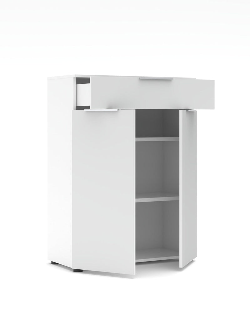Büroschrank SANTORIN Weiß & weißes Glas – 80x110 cm