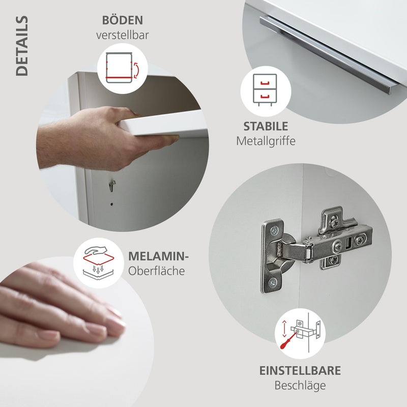 Büroschrank SANTORIN Weiß & weißes Glas – 80x110 cm