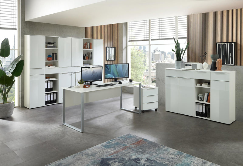 Büroschrank SANTORIN Weiß & weißes Glas – 80x110 cm