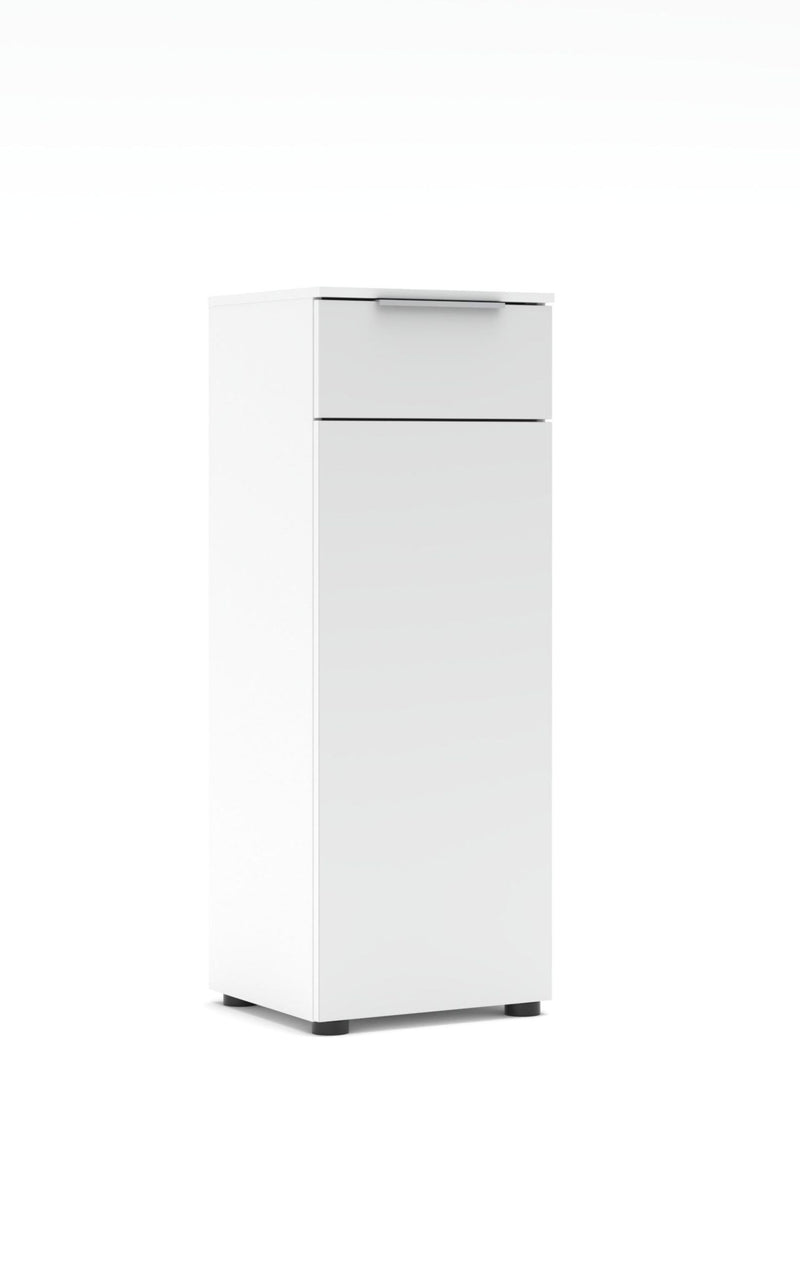 Schmaler Aktenschrank SANTORIN Weiß & weißes Glas – 40x110 cm