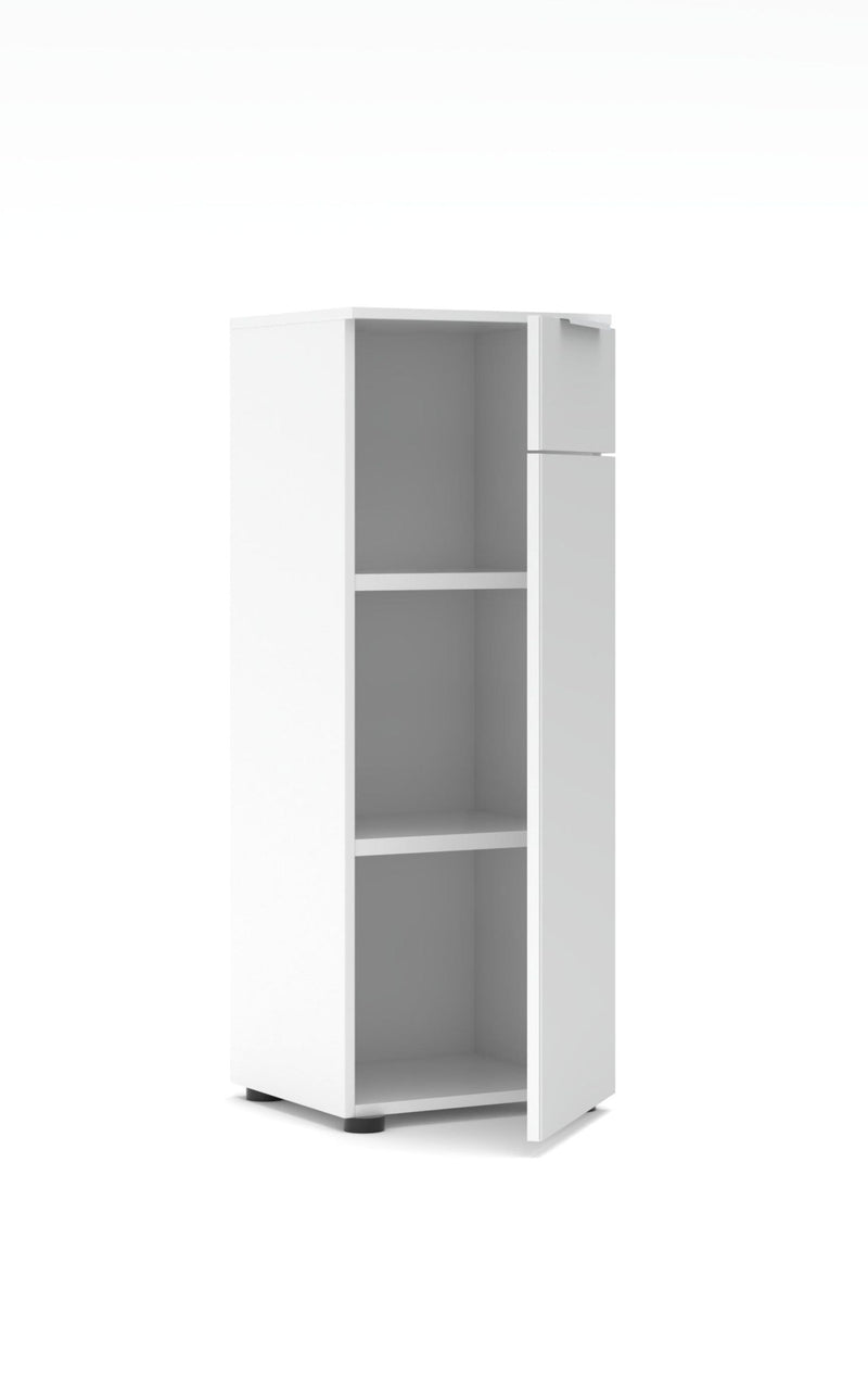 Schmaler Aktenschrank SANTORIN Weiß & weißes Glas – 40x110 cm