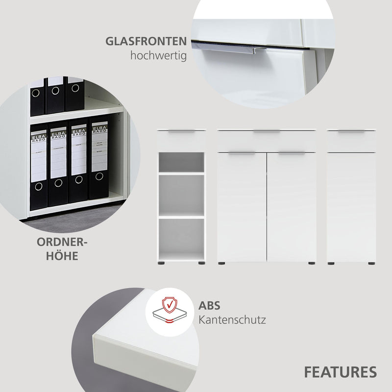 Schmaler Aktenschrank SANTORIN Weiß & weißes Glas – 40x110 cm