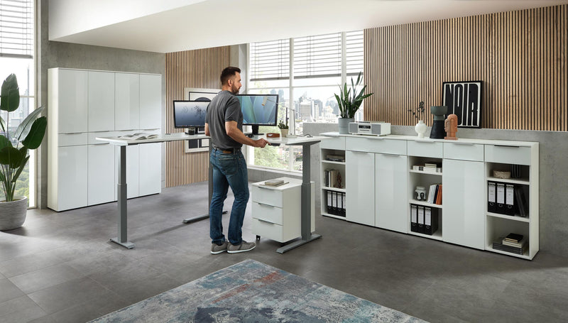 Büroregal SANTORIN Weiß & weißes Glas – schmal 40x110 cm