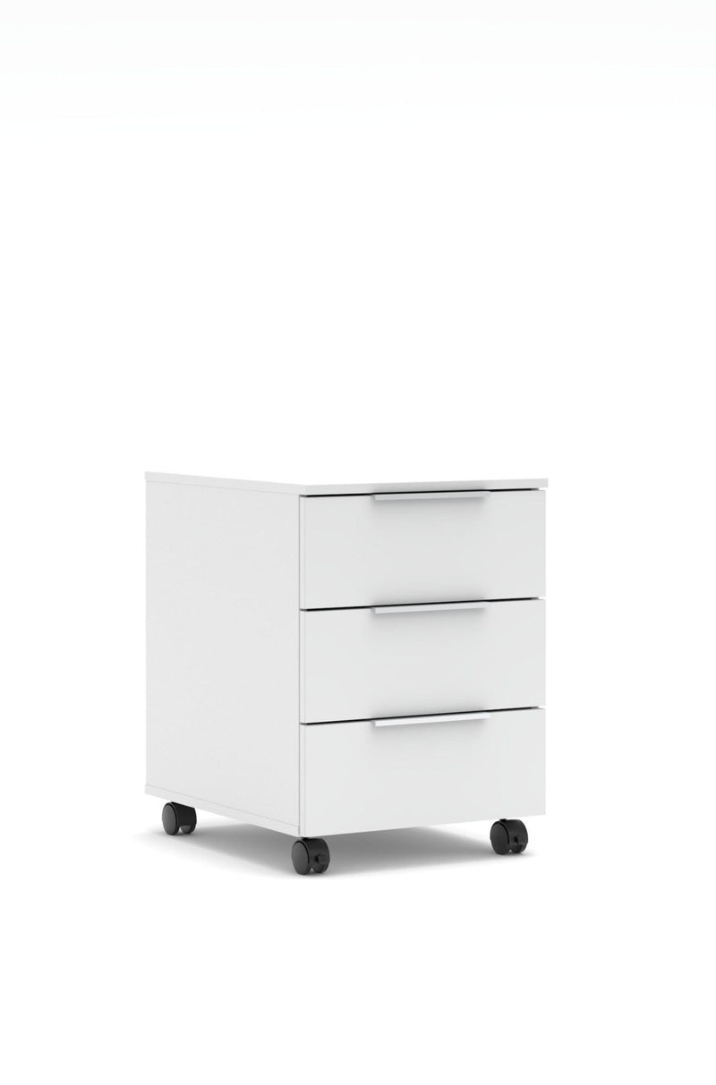 Rollcontainer SANTORIN Weiß & weißes Glas – 3 Schubladen Softclose
