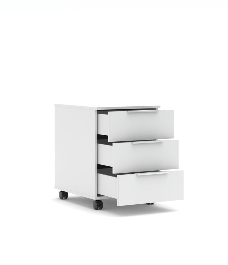 Rollcontainer SANTORIN Weiß & weißes Glas – 3 Schubladen Softclose