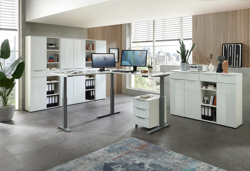 Rollcontainer SANTORIN Weiß & weißes Glas – 3 Schubladen Softclose