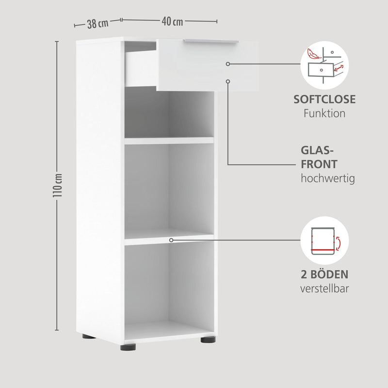 10-tlg. Komplettbüro SANTORIN Weiß & Glas – inkl. Eckschreibtisch