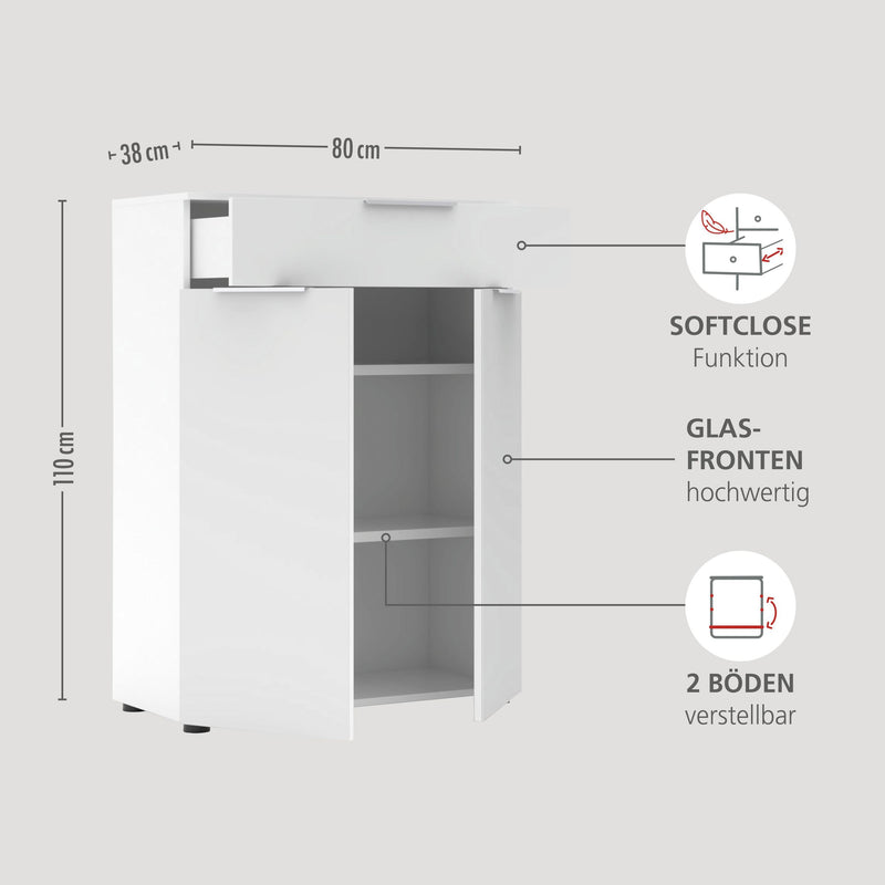 9-tlg. Komplettbüro SANTORIN II Weiß & Glas – inkl. Eckschreibtisch