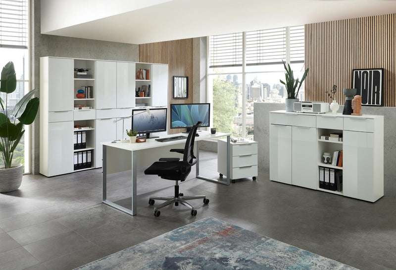 10-tlg. Komplettbüro SANTORIN III Weiß & Glas – Schreibtisch 170cm