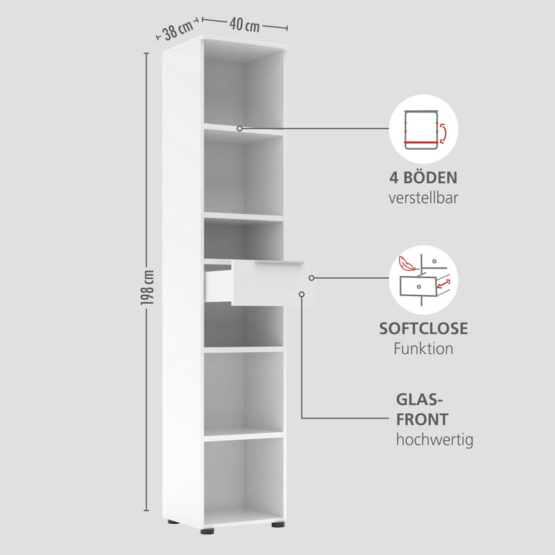 10-tlg. Komplettbüro SANTORIN III Weiß & Glas – Schreibtisch 170cm