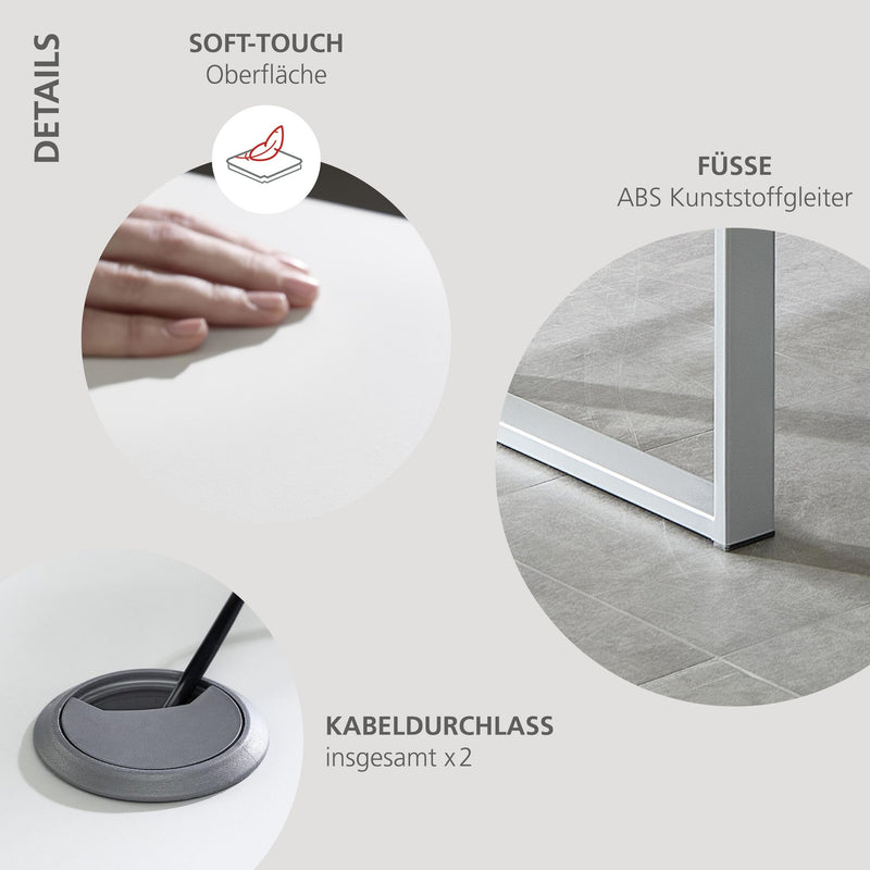 7-tlg. Büromöbel-Set SANTORIN V Weiß & weißes Glas – 170 cm Tisch