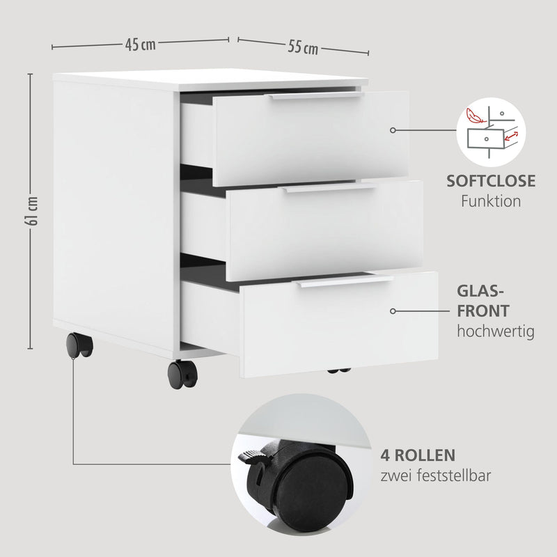 7-tlg. Büromöbel-Set SANTORIN V Weiß & weißes Glas – 170 cm Tisch