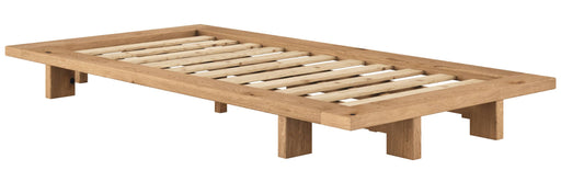 Karup JAPAN Bett aus Eiche natur in Gesamtansicht mit Holzrahmen und Lamellenboden.