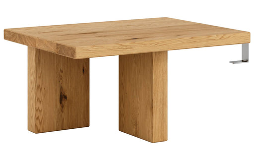 Gesamtansicht des Nachttisch JAPAN Bed Side Table Oak mit massiver Eichenplatte und Holzseitenstützen.