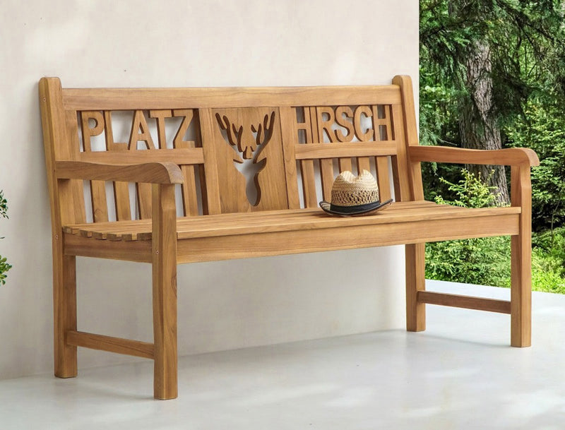 Teak Gartenbank PLATZHIRSCH 150 cm 3-sitzig mit Armlehne