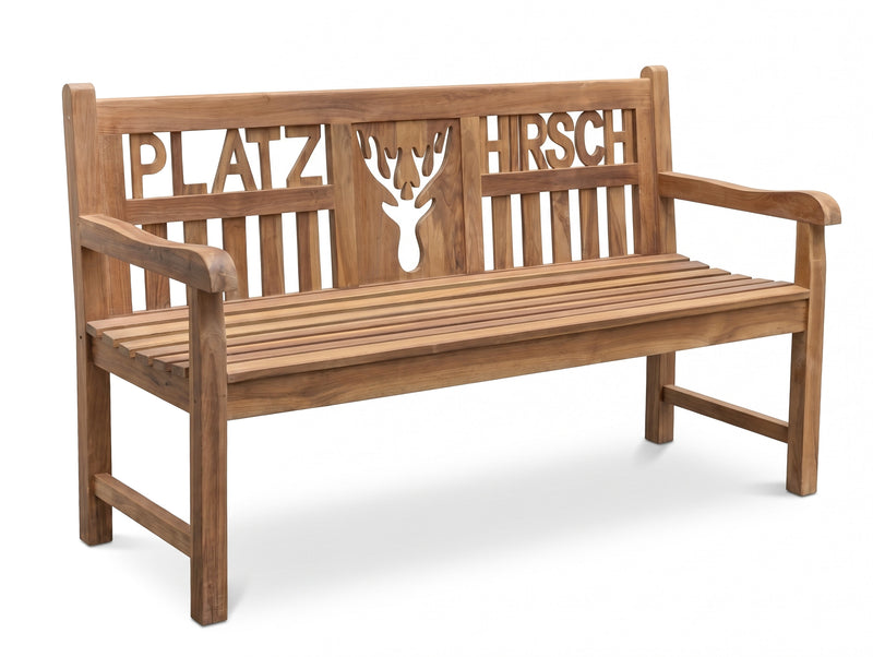 Teak Gartenbank PLATZHIRSCH 150 cm 3-sitzig mit Armlehne