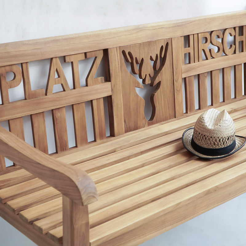 Teak Gartenbank PLATZHIRSCH 150 cm 3-sitzig mit Armlehne