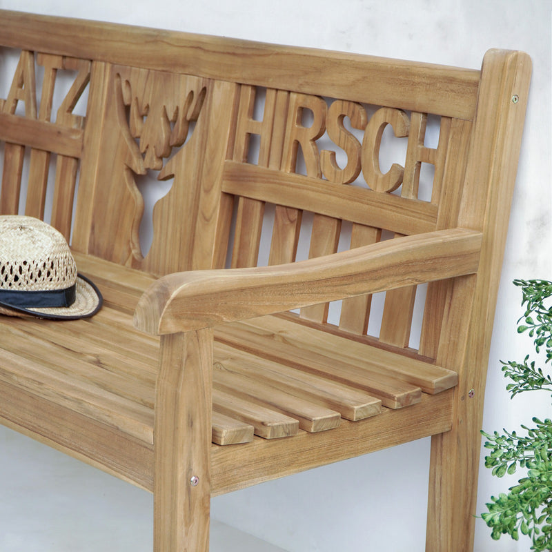 Teak Gartenbank PLATZHIRSCH 150 cm 3-sitzig mit Armlehne