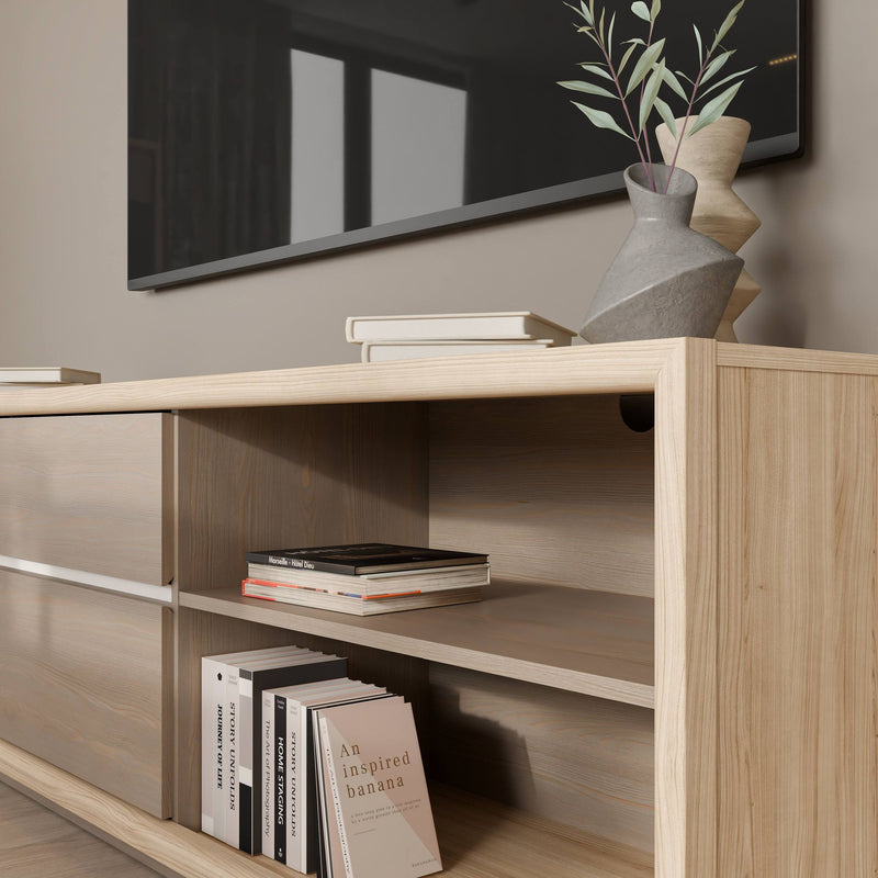 TV Kommode FICAR Lowboard 2 Schubladen Riva Eiche / Imbiah Pine, Forte