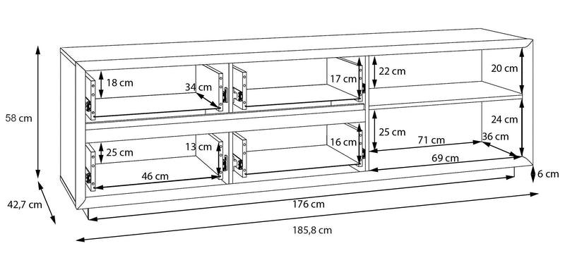 TV Kommode FICAR Lowboard 2 Schubladen Riva Eiche / Imbiah Pine, Forte