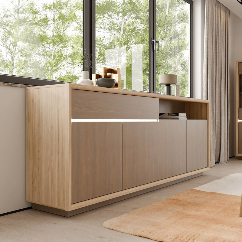 Sideboard Kommode FICAR mit LED Dekor: Riva Eiche / Imbiah Pine, Forte