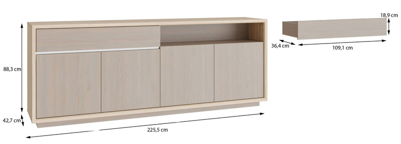 Sideboard Kommode FICAR mit LED Dekor: Riva Eiche / Imbiah Pine, Forte