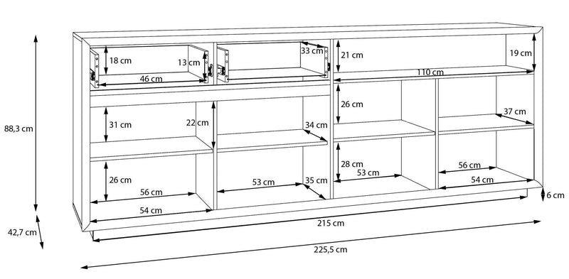 Sideboard Kommode FICAR mit LED Dekor: Riva Eiche / Imbiah Pine, Forte