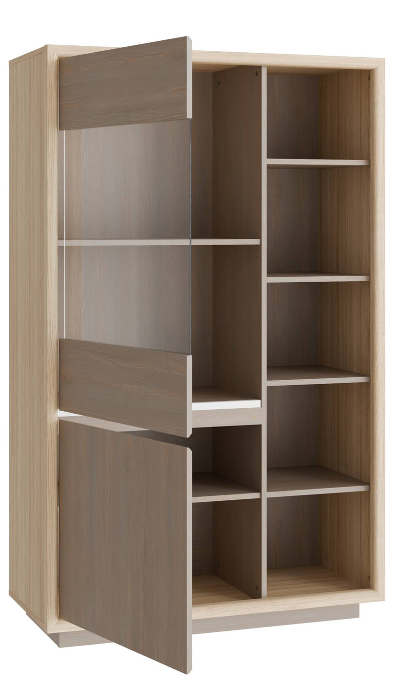 Highboard Vitrine FICAR 2-trg. Dekor: Riva Eiche / Imbiah Pine, Forte