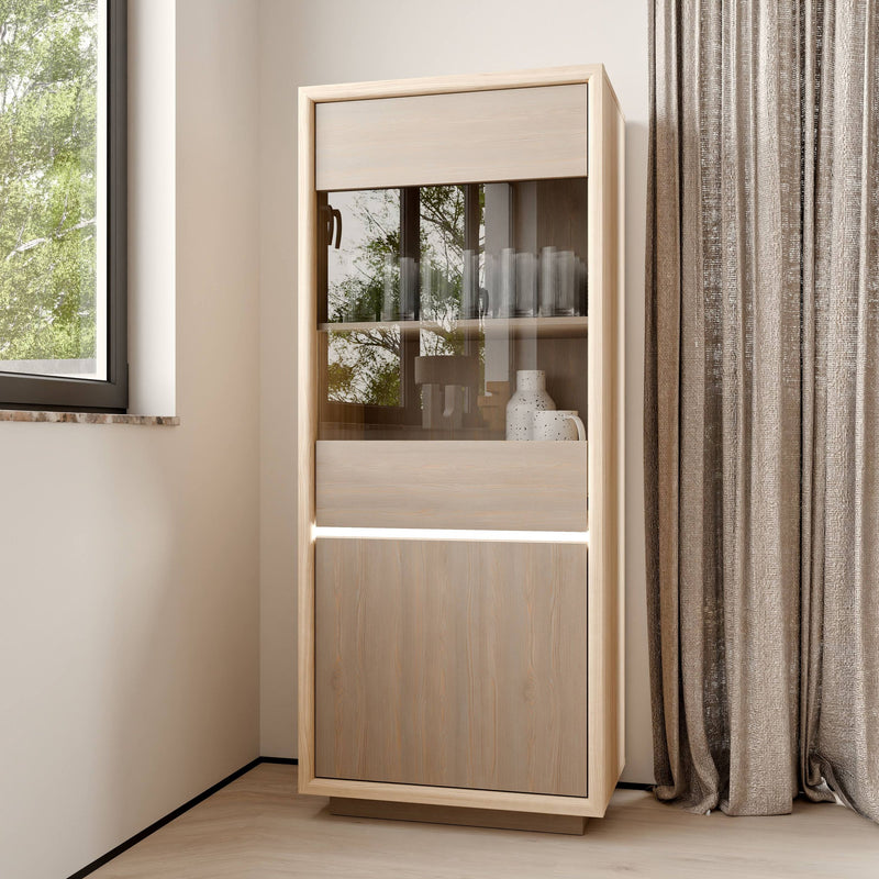 Vitrine FICAR Highboard schmal 2-trg. Dekor: Riva Eiche / Imbiah Pine
