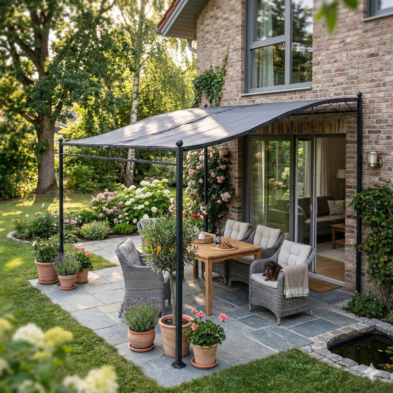 LEX Anbaupavillon 2,5x3 m Pergola wasserdicht & UV-Schutz grau