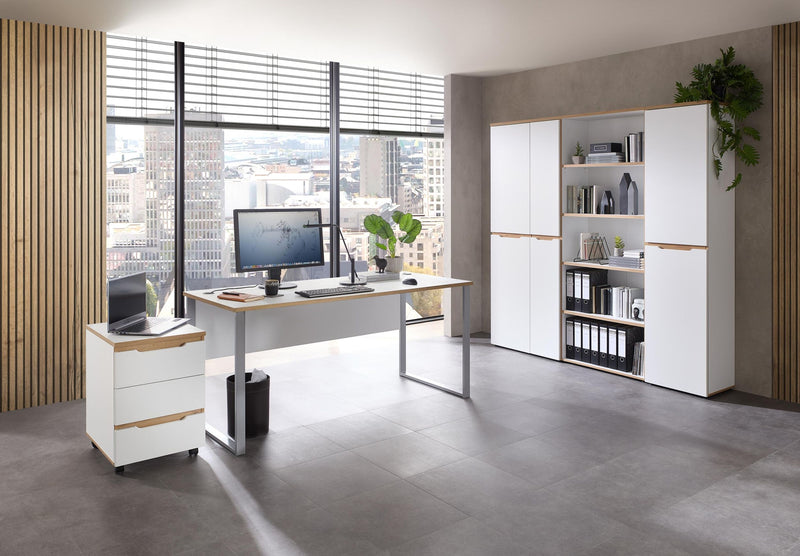 Schreibtisch MEMPHIS Weiß - Metallgestell silber matt 170 x 73 cm