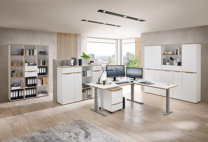 Büroschrank MEMPHIS 1-türig WH05 Front Weiß supermatt & Artisan Eiche