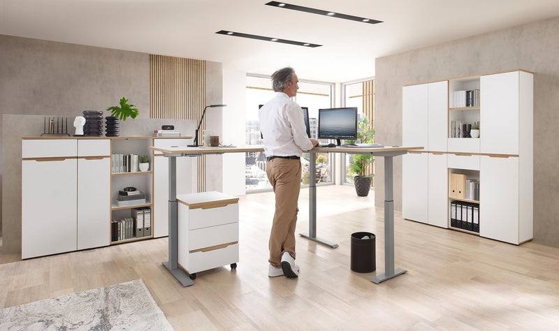 Büroschrank MEMPHIS 1-türig WH05 Front Weiß supermatt & Artisan Eiche