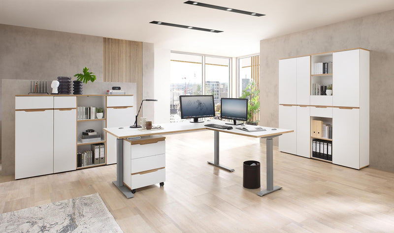 Büroregal MEMPHIS Weiß supermatt & Artisan Eiche – 2 Schubkästen