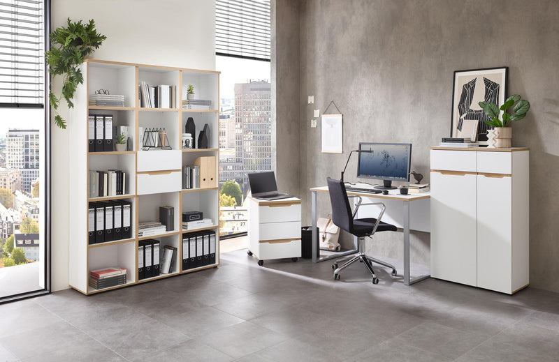 Büroregal MEMPHIS WH07 Weiß & Artisan Eiche – 45cm 5 Fächer Ordnerhöhe