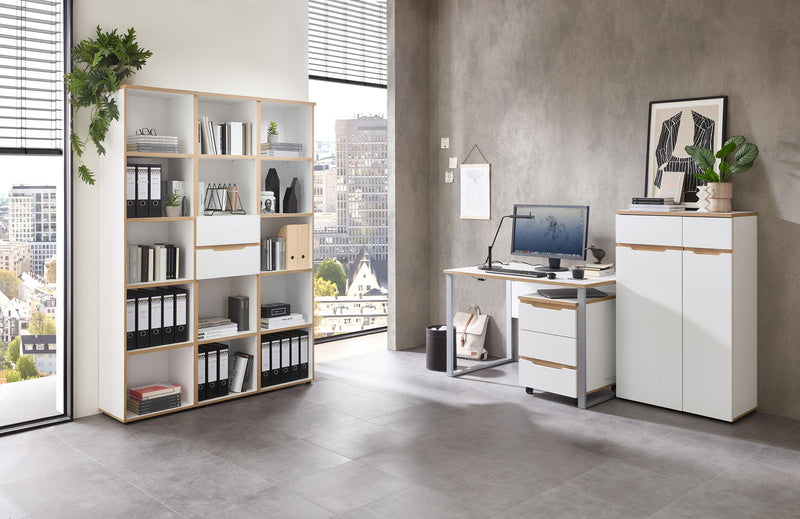 Büroschrank MEMPHIS 2-türig WH10 Weiß supermatt & Artisan Eiche