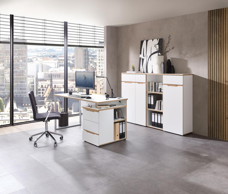 Büroschrank MEMPHIS 1-türig WH13 Weiß supermatt & Artisan Eiche