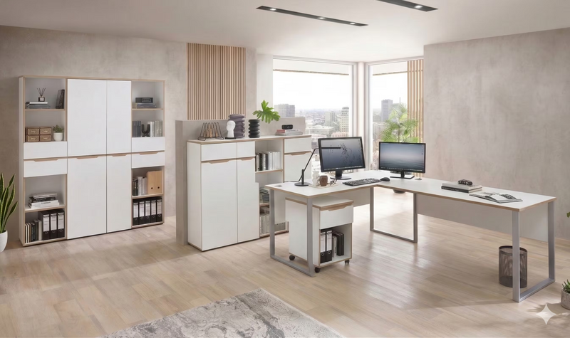 Komplettbüro MEMPHIS IV Weiß/-Artisan Eiche 8-teiliges Set inkl. Tisch
