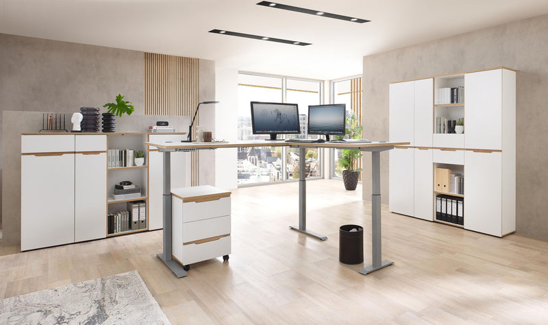Komplettbüro MEMPHIS X 8-teilig in Weiß supermatt & Eiche inkl. Tisch