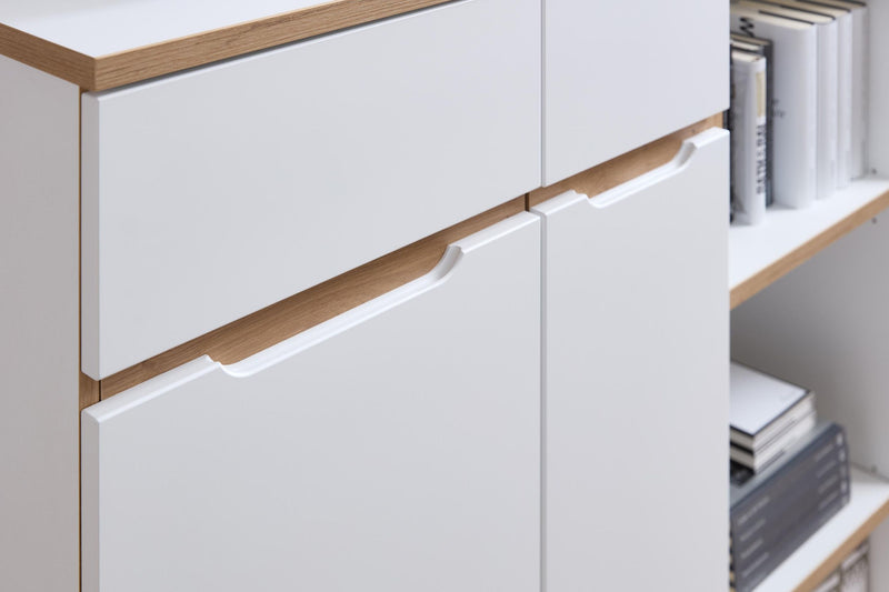 Komplettbüro MEMPHIS X 8-teilig in Weiß supermatt & Eiche inkl. Tisch