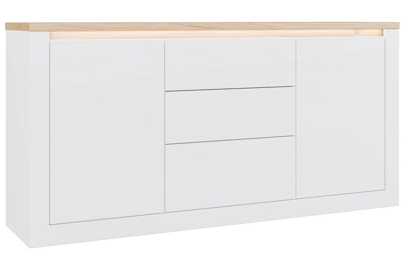 Sideboard DURAOAK 2-trg. 3 Schubladen Weiß glossy / Eiche Dekor Forte