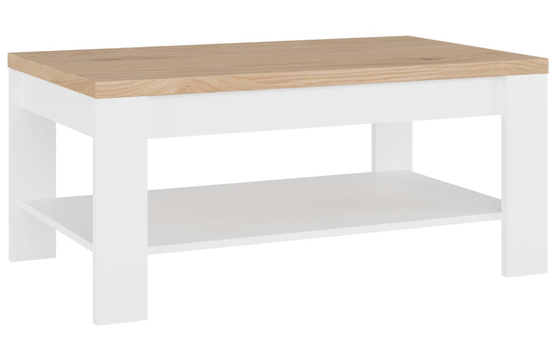 Couchtisch DURAOAK 100 x 60 cm Weiß glänzend / Wildeiche Dekor, Forte