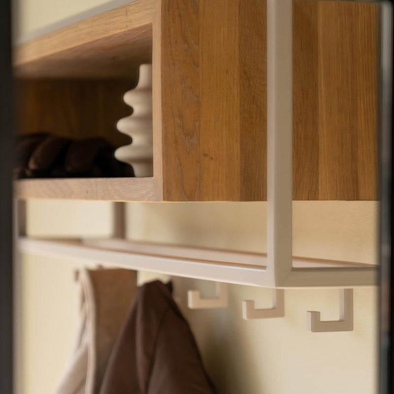 Garderobe Wandgarderobe SCHOOL 80 Stahl Silky Taupe Ablage Eiche
