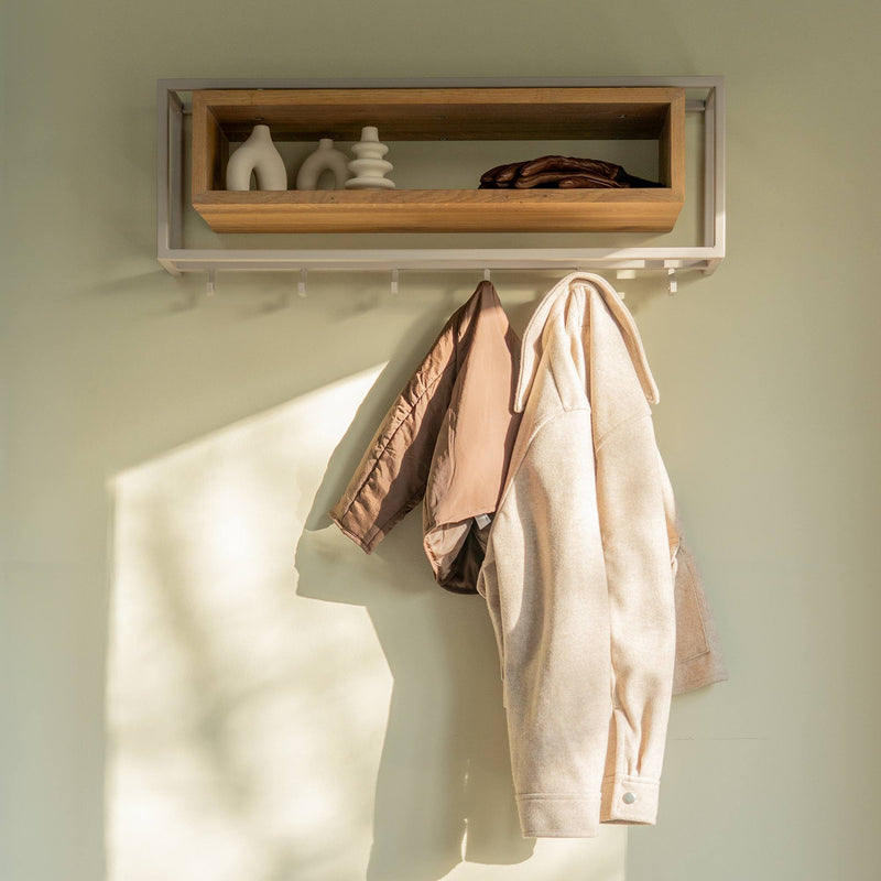 Garderobe Wandgarderobe SCHOOL 80 Stahl Silky Taupe Ablage Eiche