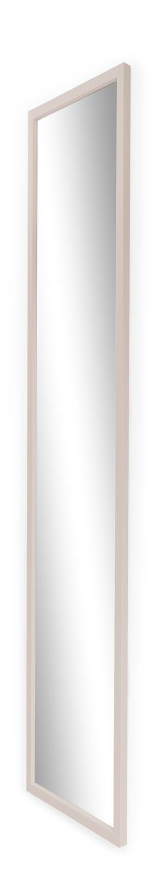Schmaler Spiegel SCHOOL L mit hellem Stahlrahmen in Silky Taupe, Gesamtansicht in perspektivischer Ansicht.