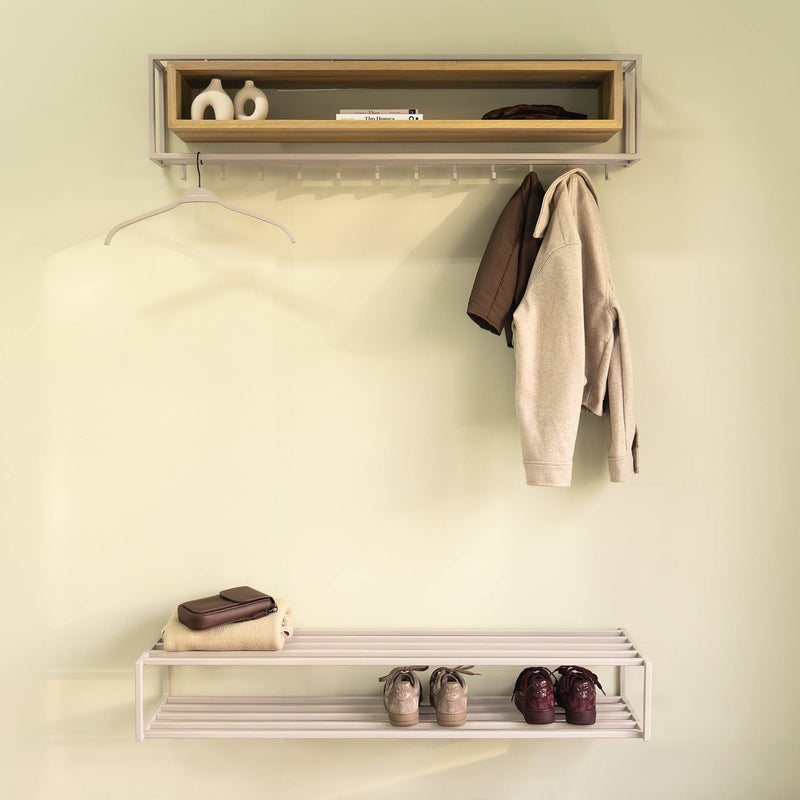 Garderobe Wandgarderobe SCHOOL 120 Stahl Silky Taupe Ablage Eiche, Spinder