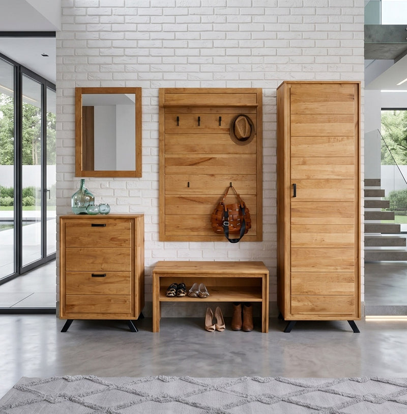 Garderoben-Set Serie BERN II 5-teilig Wildeiche Massivholz geölt