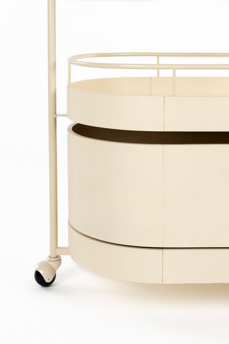 Servierwagen Wim mit Massivholz-Tischplatte und Stahlgestell, Beige